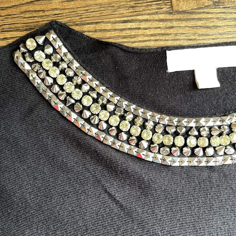 Michael Michael Kors Black Jewel Neck Tunic Sweater Long Sleeves Women's Size XS